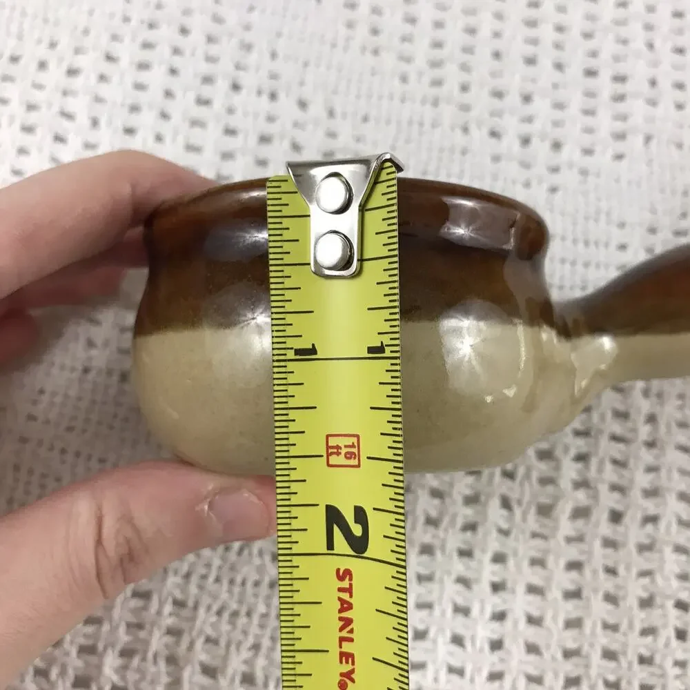Stoneware Soup Crocks Brown Tan Glazed Two Tone Mini with Handle Set of 2
